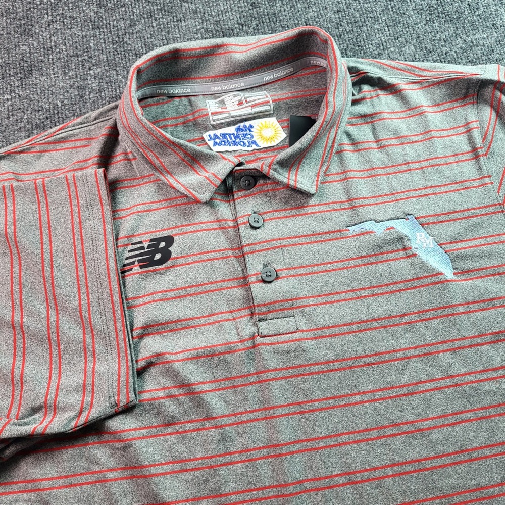 New Balance Golf Polo Shirt Mens L Gray Red Stripe Florida RM Embroidered‎ S